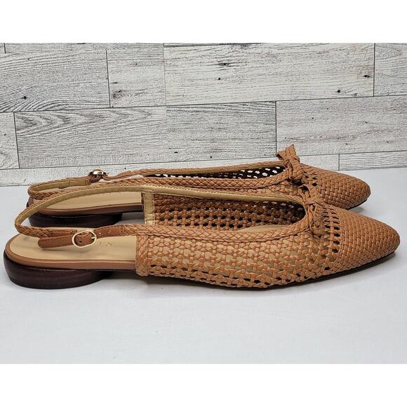 Talbots Eden Woven Slingback Flats Size 10M Beige Slip On Buckle Sandals Shoes - Picture 2 of 9